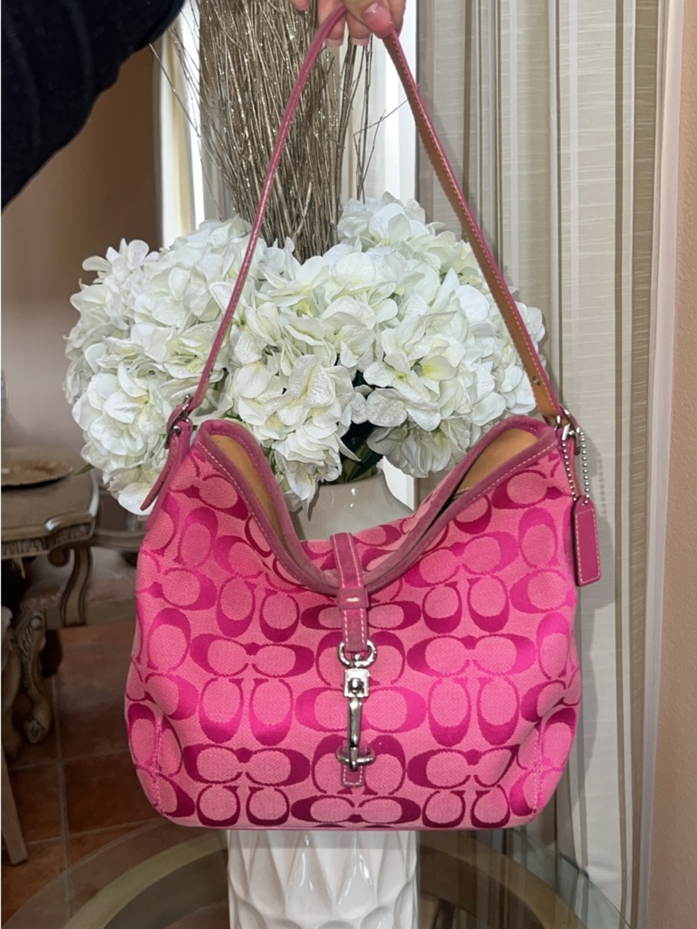 Coach Hot Pink Signature Jacquard Hobo Bag Y2K